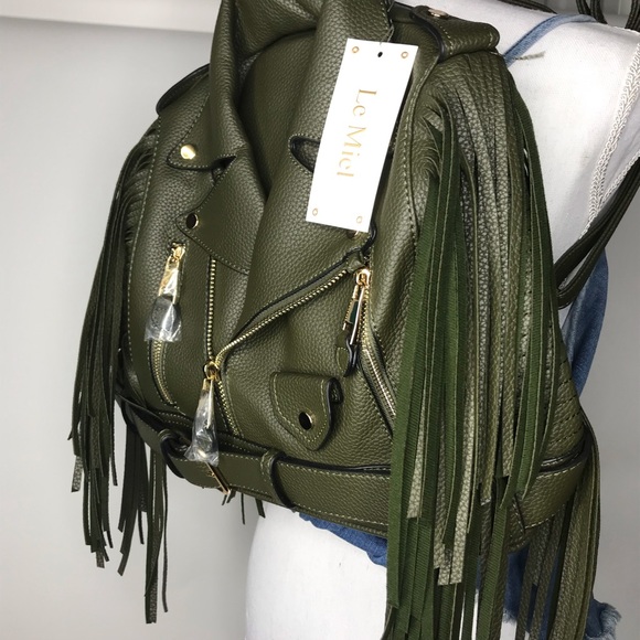 $169 Fringed Moto Jacket Backpack or HandBag Motorcycle Jacket Satchel